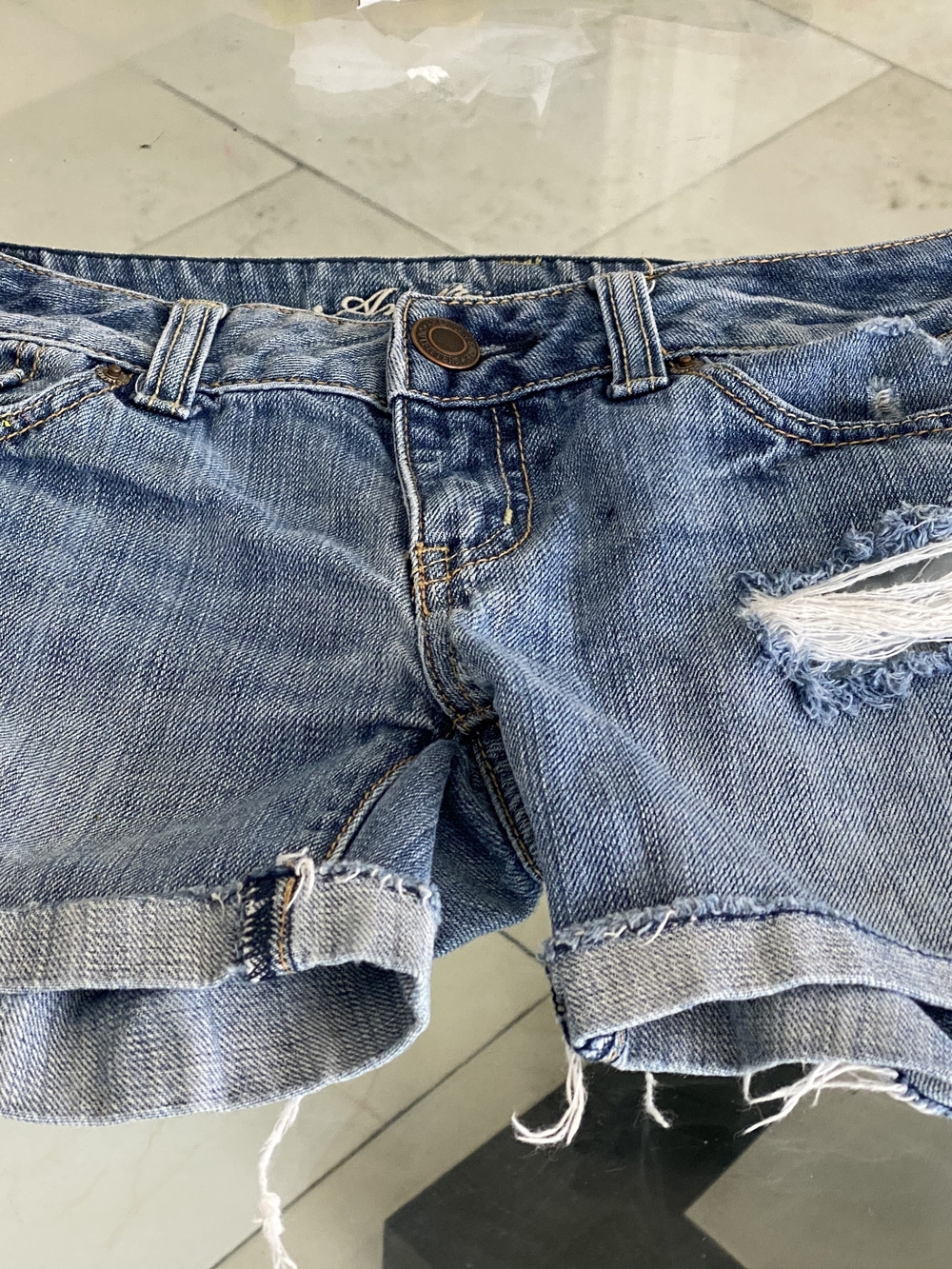American Eagle Outfitters Light Blue Distressed Denim Shorts